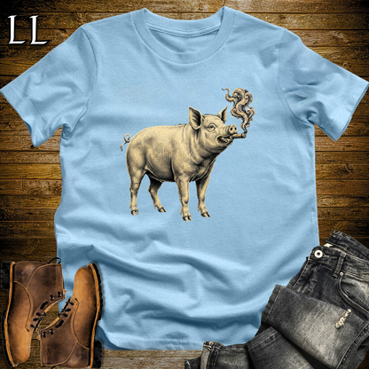 Vintage Cigar Pig T-Shirt Light Blue | Funny Cigar Animal Shirt