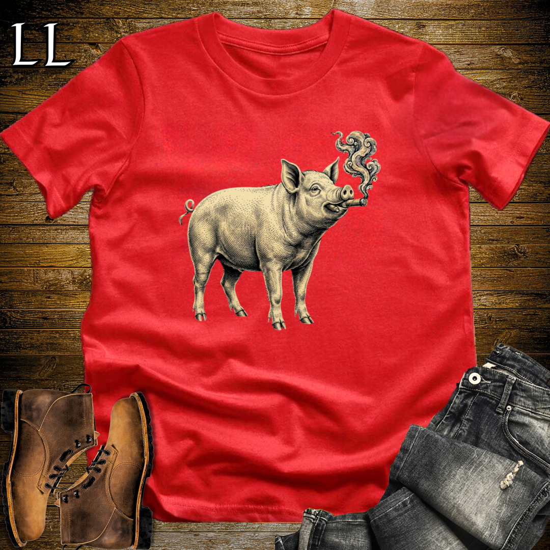 Vintage Cigar Pig T-Shirt Red | Funny Cigar Animal Shirt