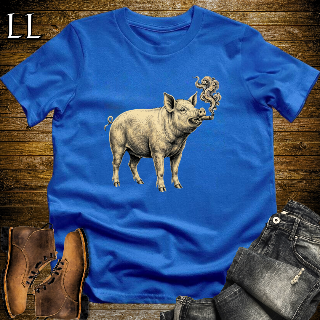Vintage Cigar Pig T-Shirt Royal Blue | Funny Cigar Animal Shirt