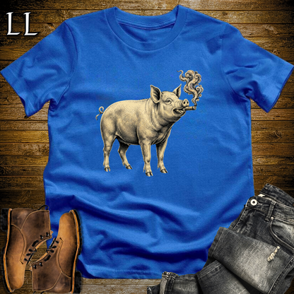 Vintage Cigar Pig T-Shirt Royal Blue | Funny Cigar Animal Shirt