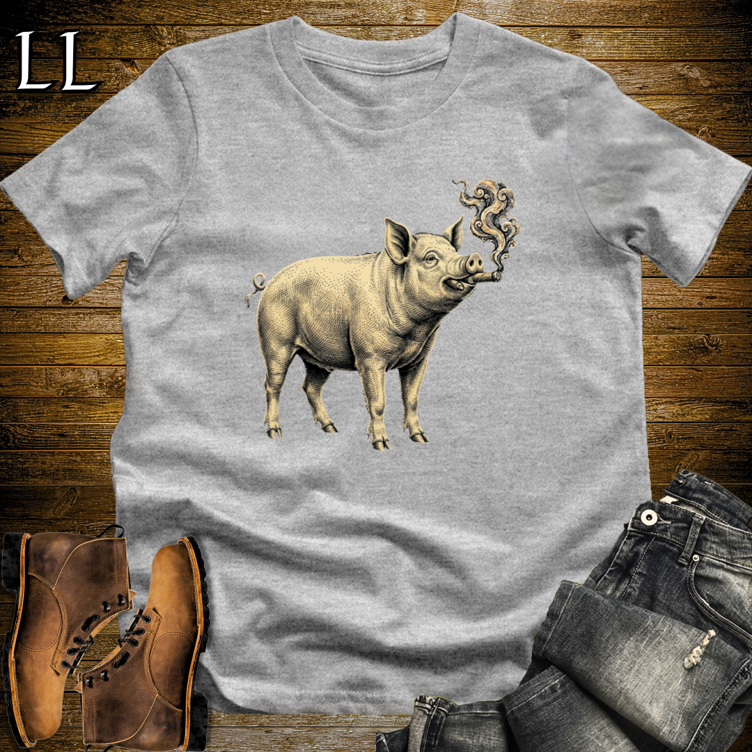 Vintage Cigar Pig T-Shirt Sport Grey | Funny Cigar Animal Shirt