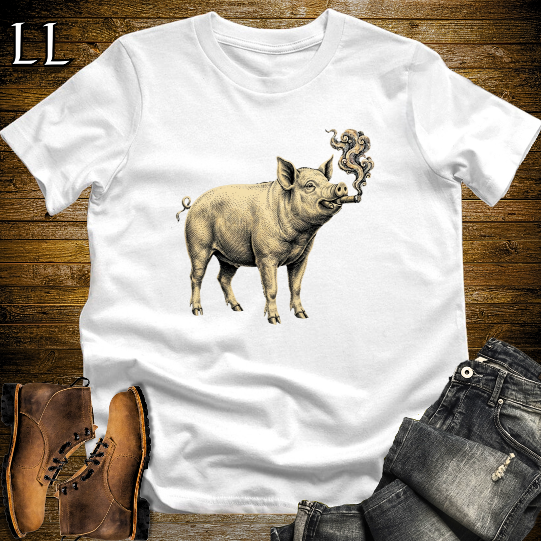 Vintage Cigar Pig T-Shirt White | Funny Cigar Animal Shirt