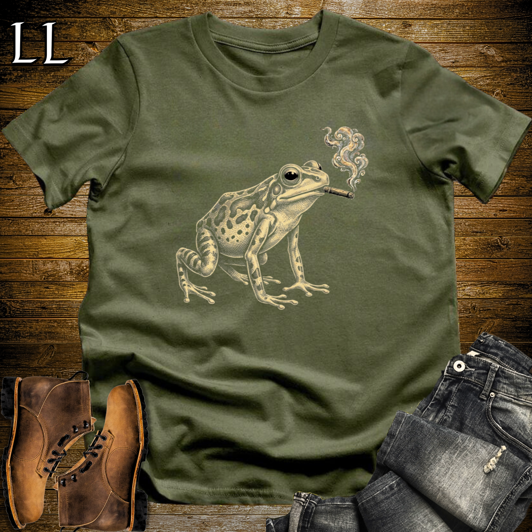 Vintage Cigar Poison Dart Frog T-Shirt Military Green | Funny Animal Cigar Gift Tee