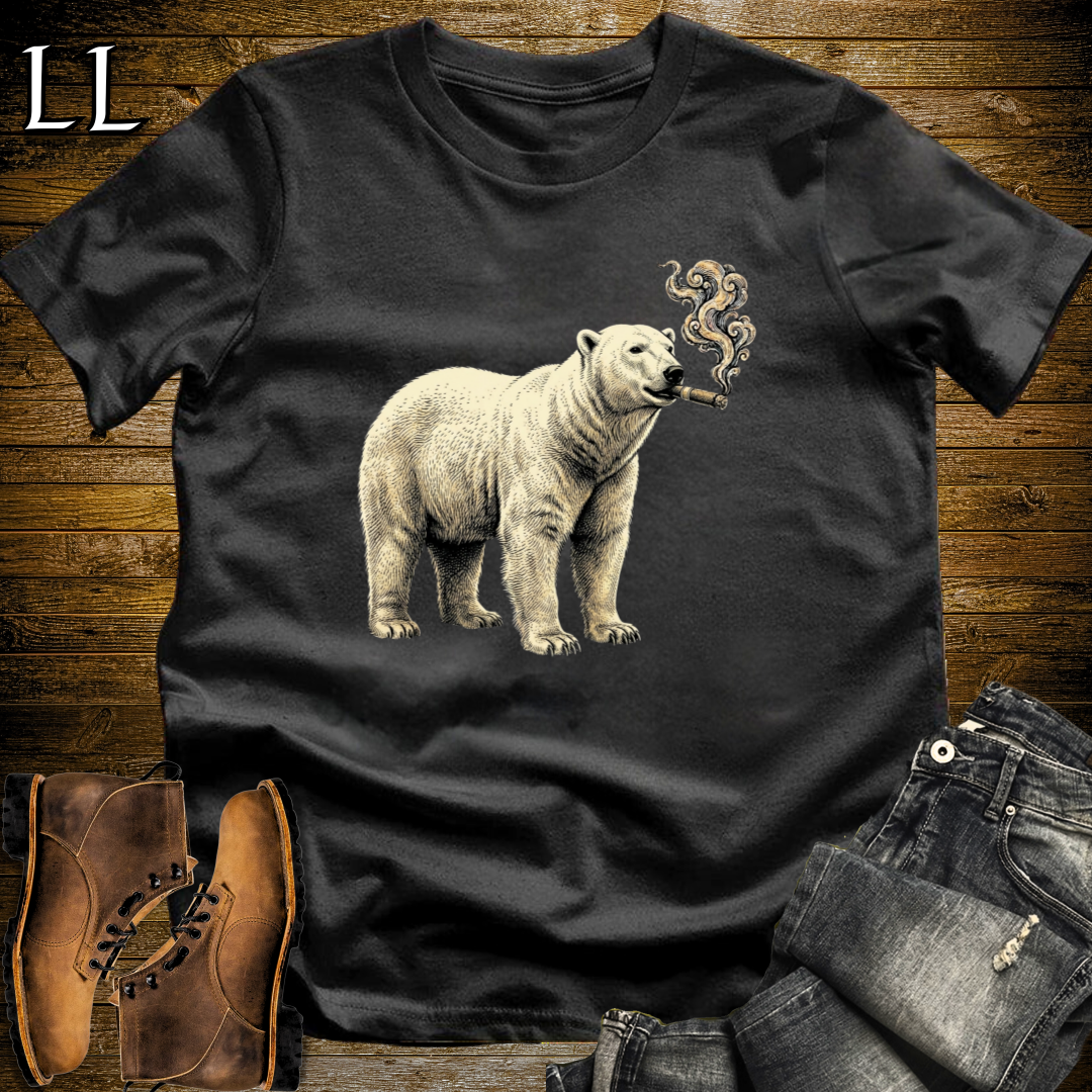 Vintage Cigar Polar Bear T-Shirt Black | Funny Animal Shirt
