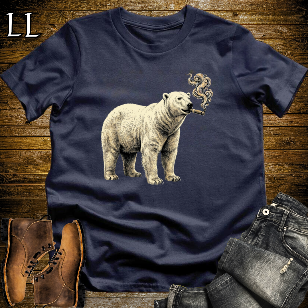 Vintage Cigar Polar Bear T-Shirt Navy | Funny Animal Shirt
