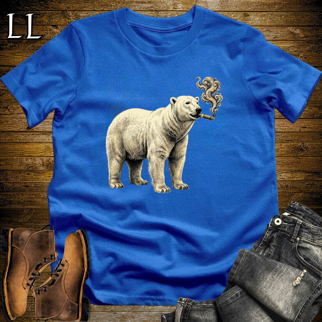 Vintage Cigar Polar Bear T-Shirt Royal Blue | Funny Animal Shirt