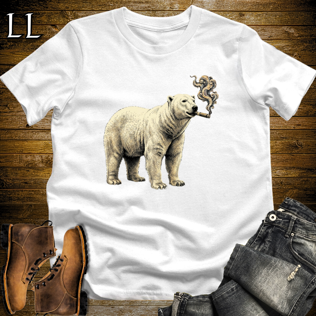 Vintage Cigar Polar Bear T-Shirt White | Funny Animal Shirt