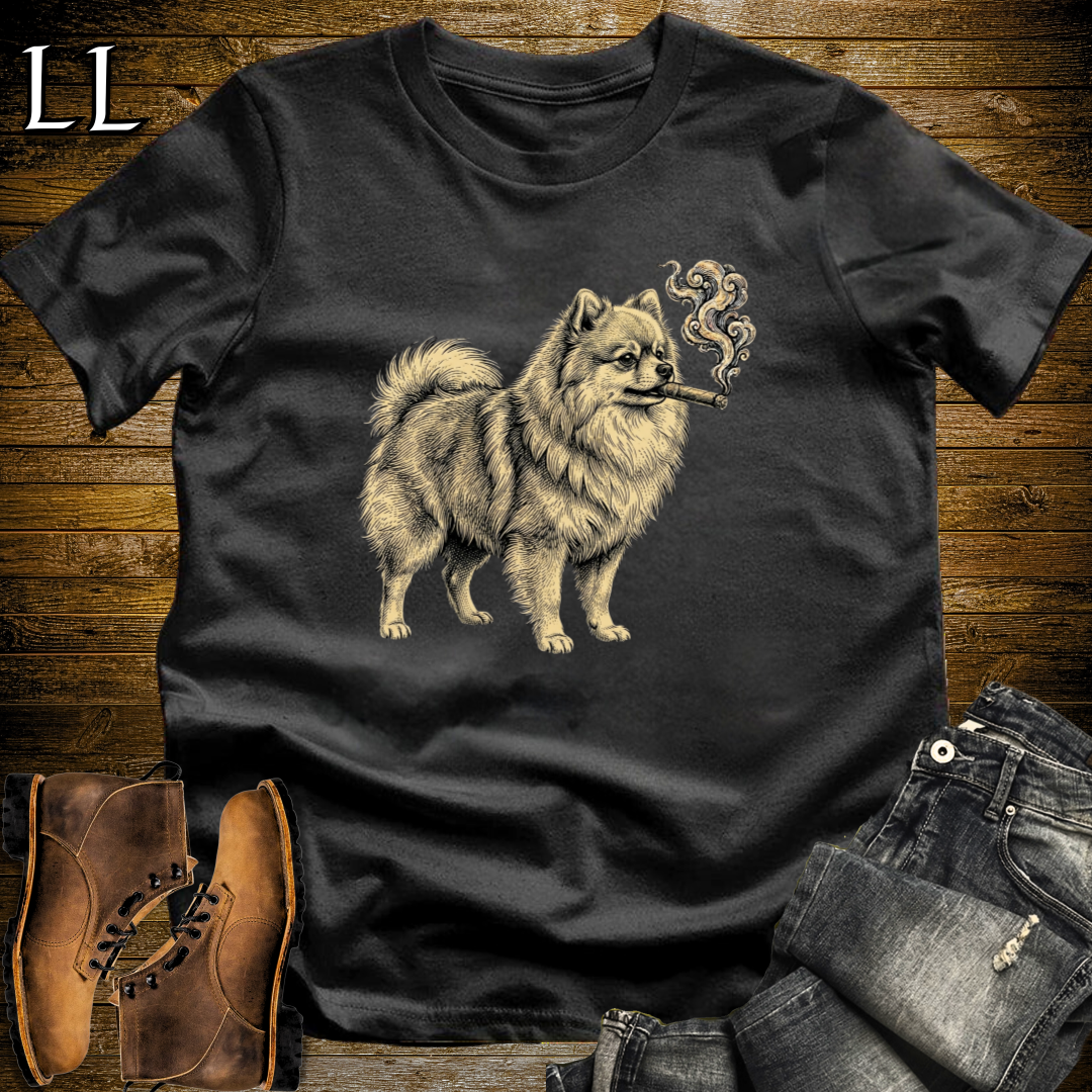 Vintage Cigar Pomeranian T-Shirt Black | Cigar Dog Lover Gift Tee