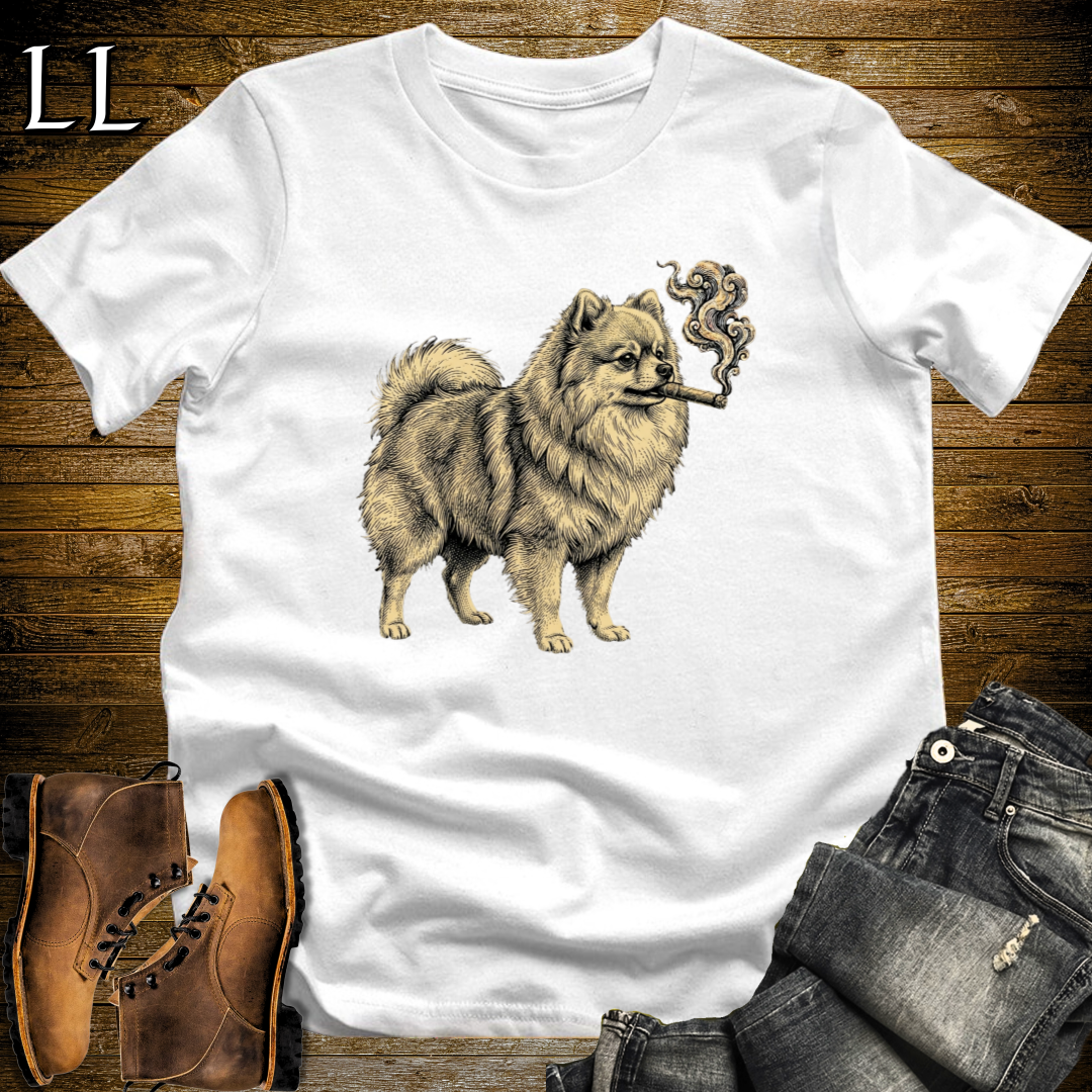 Vintage Cigar Pomeranian T-Shirt White | Cigar Dog Lover Gift Tee