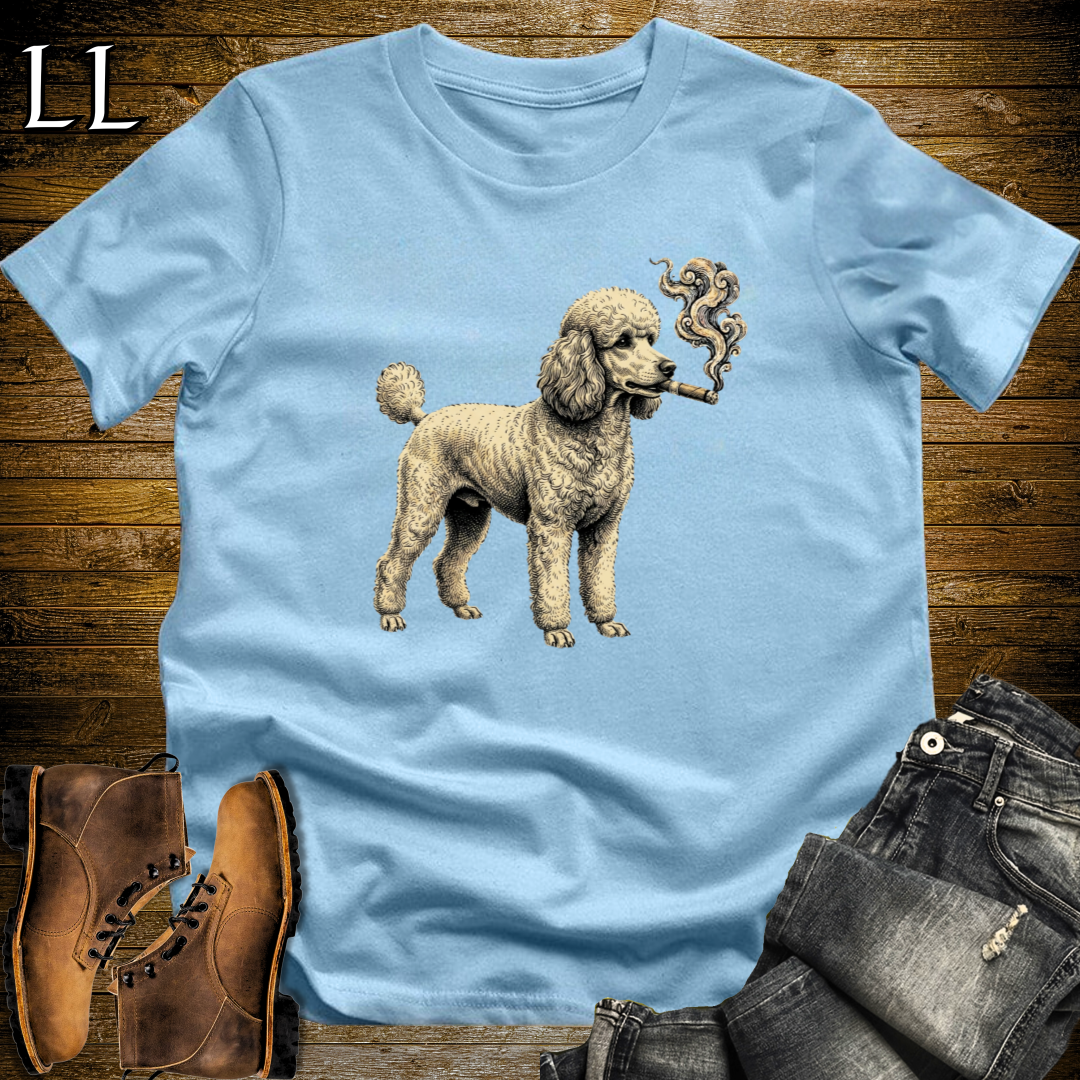 Vintage Cigar Poodle T-Shirt Light Blue | Vintage Cigar Lover Tee