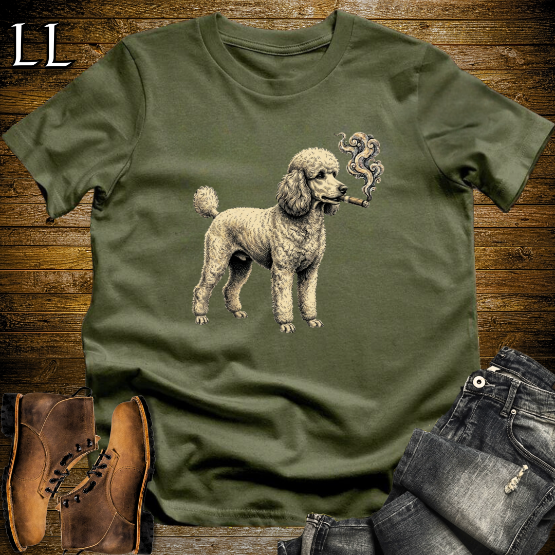 Vintage Cigar Poodle T-Shirt Military Green | Vintage Cigar Lover Tee