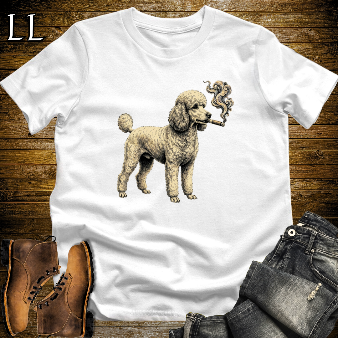 Vintage Cigar Poodle T-Shirt White | Vintage Cigar Lover Tee