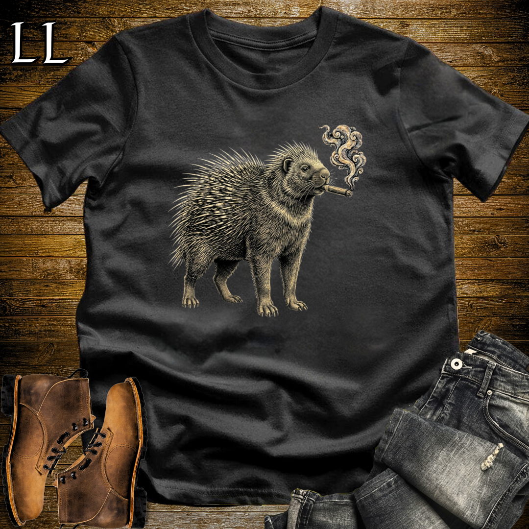Vintage Cigar Porcupine T-Shirt Black | Cigar Lover Gift Tee