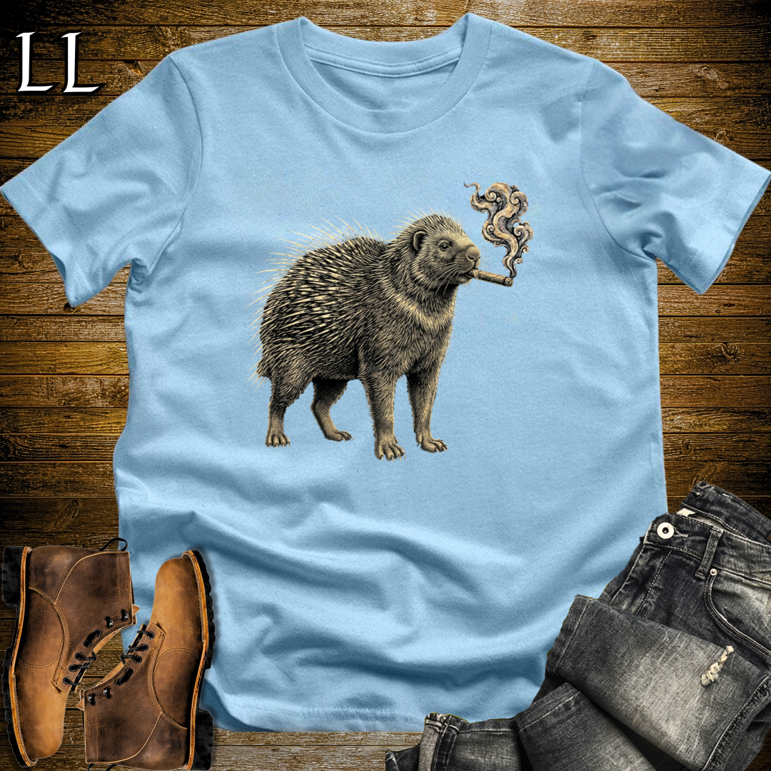 Vintage Cigar Porcupine T-Shirt Light Blue | Cigar Lover Gift Tee