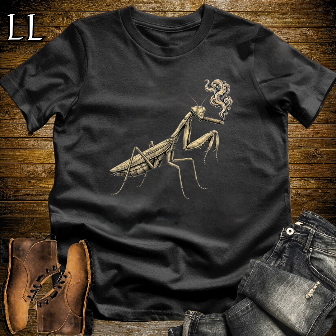 Vintage Cigar Praying Mantis T-Shirt Black | Funny Cigar Bug Tee
