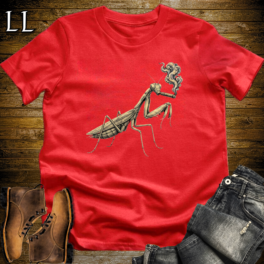 Vintage Cigar Praying Mantis T-Shirt Red | Funny Cigar Bug Tee