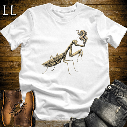 Vintage Cigar Praying Mantis T-Shirt White | Funny Cigar Bug Tee
