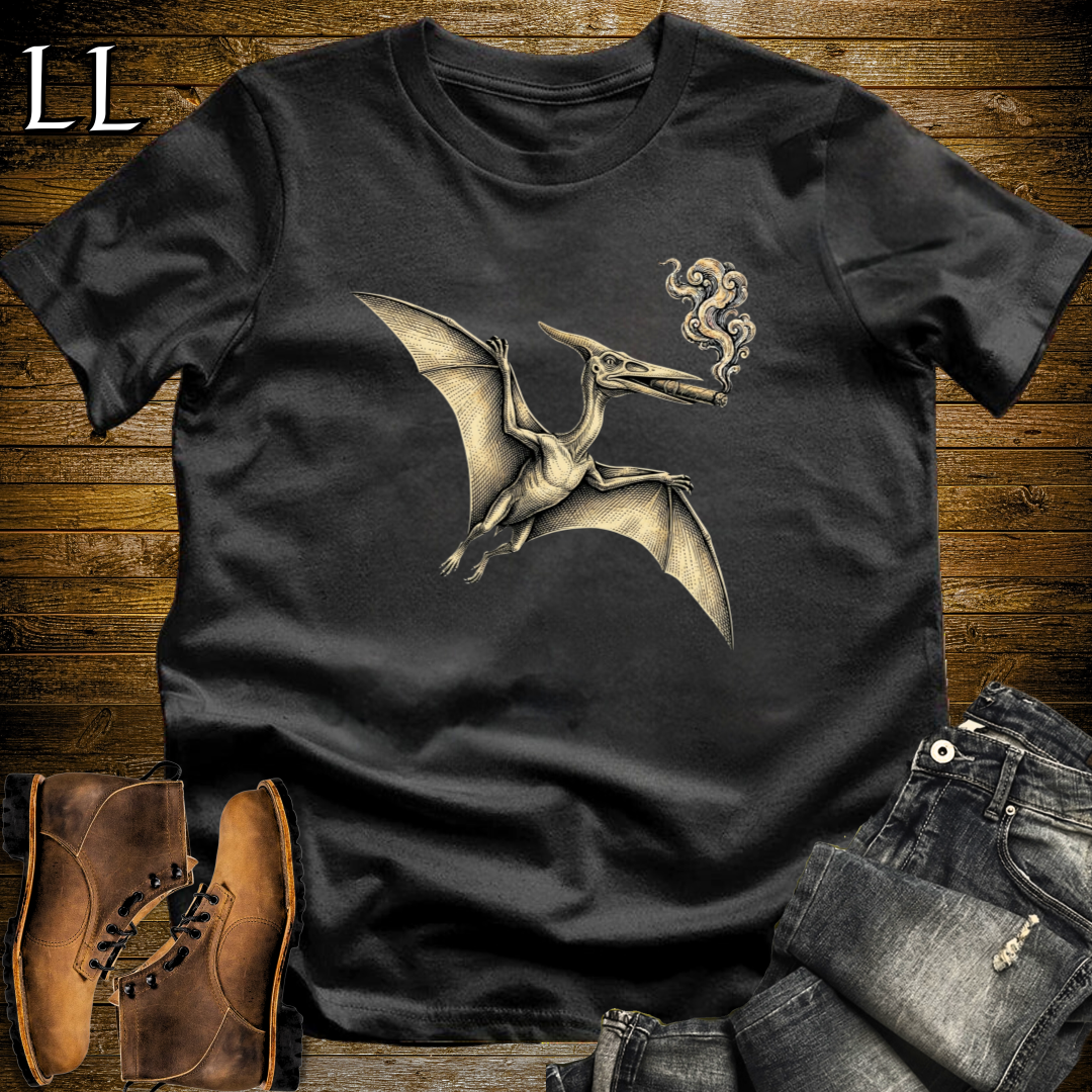 Vintage Cigar Pteranodon T-Shirt Black | Dinosaur Lover Gift Tee