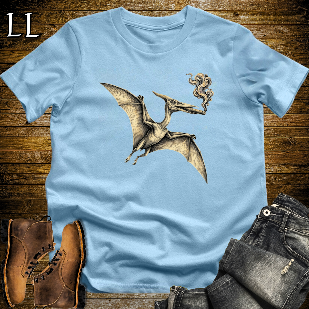 Vintage Cigar Pteranodon T-Shirt Light Blue | Dinosaur Lover Gift Tee