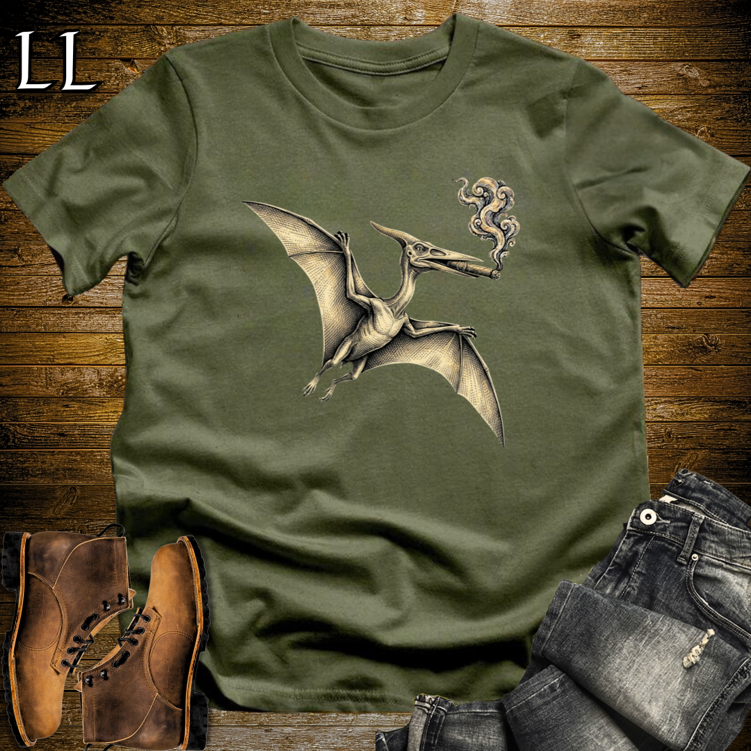 Vintage Cigar Pteranodon T-Shirt Military Green | Dinosaur Lover Gift Tee