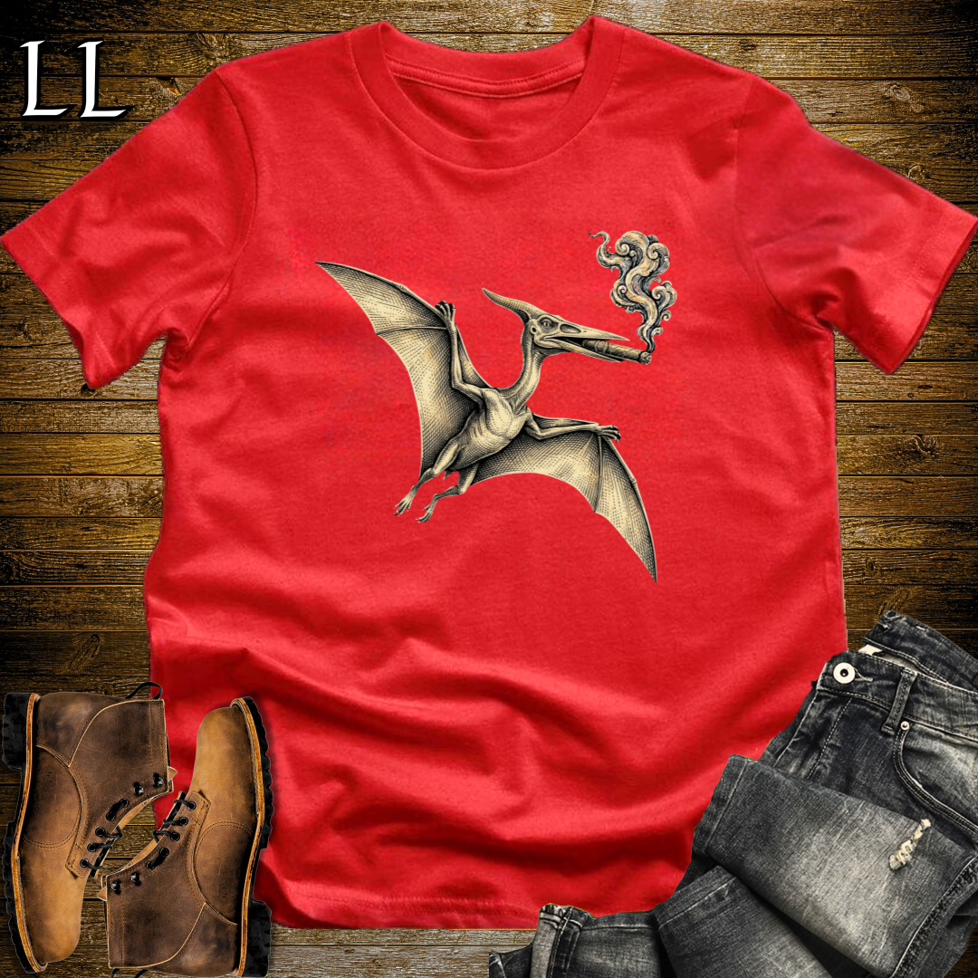 Vintage Cigar Pteranodon T-Shirt Red | Dinosaur Lover Gift Tee