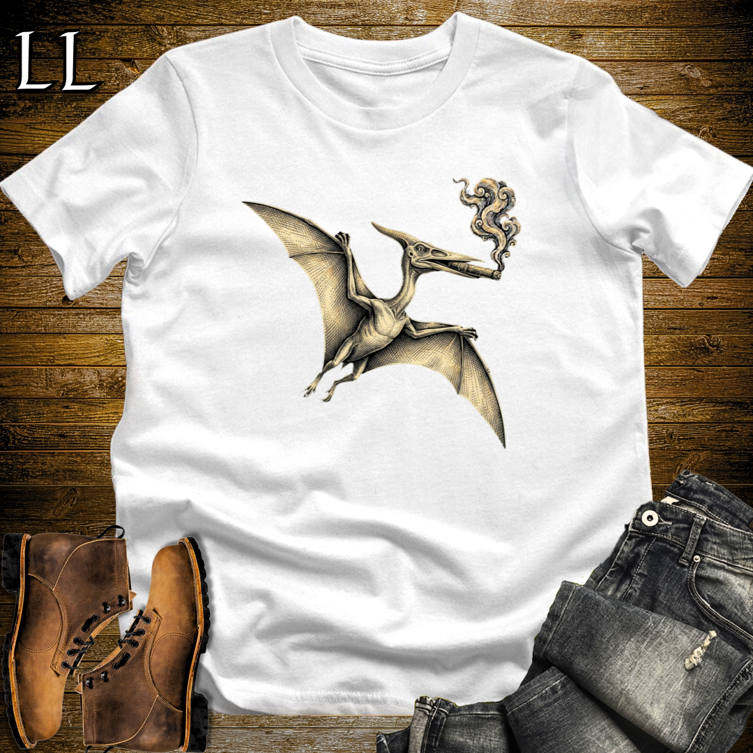 Vintage Cigar Pteranodon T-Shirt White | Dinosaur Lover Gift Tee