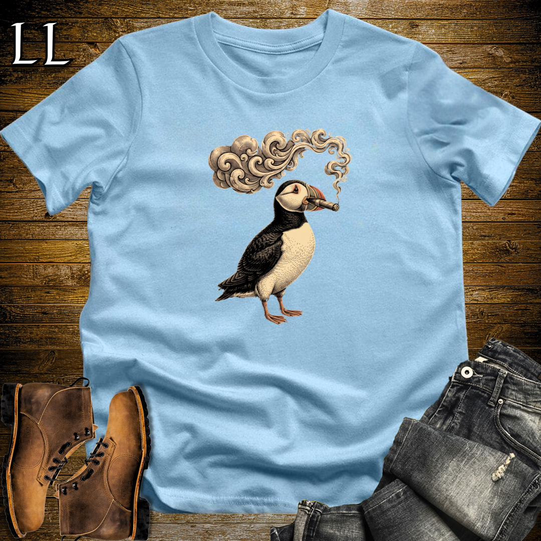 Vintage Cigar Puffin T-Shirt Light Blue | Cigar Puffin Graphic Tee