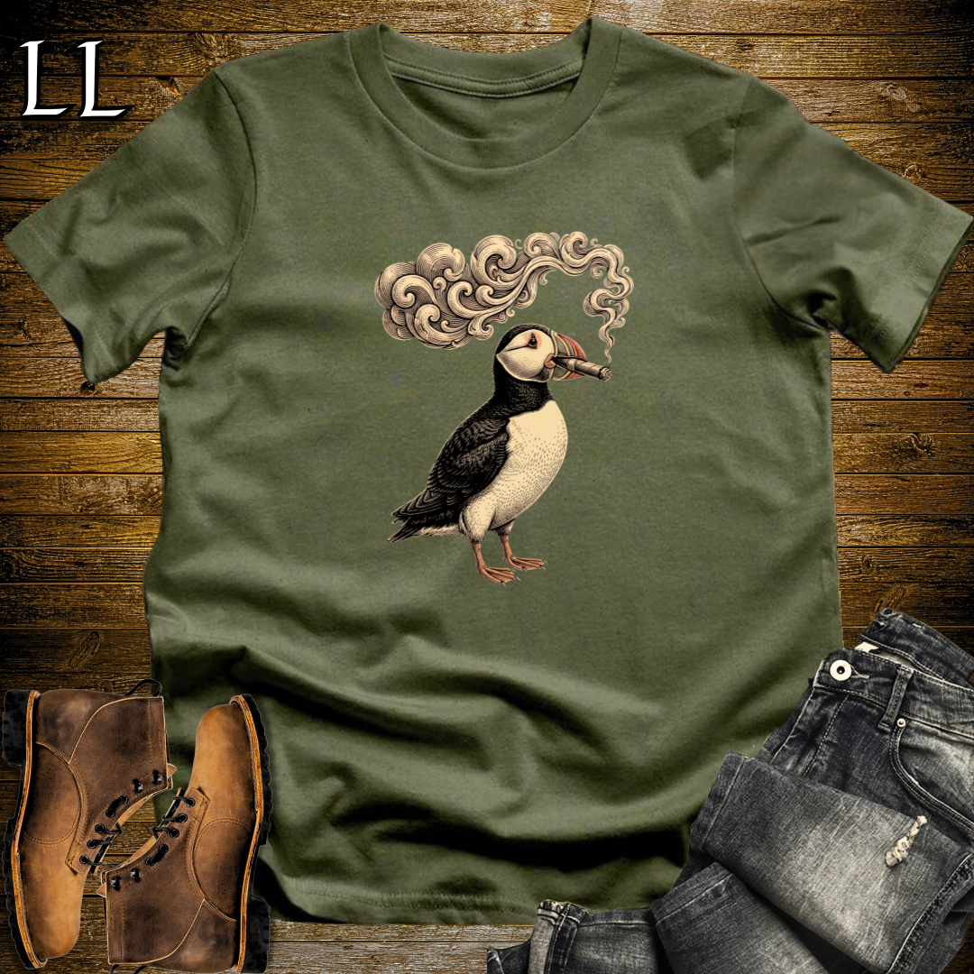 Vintage Cigar Puffin T-Shirt Military Green | Cigar Puffin Graphic Tee