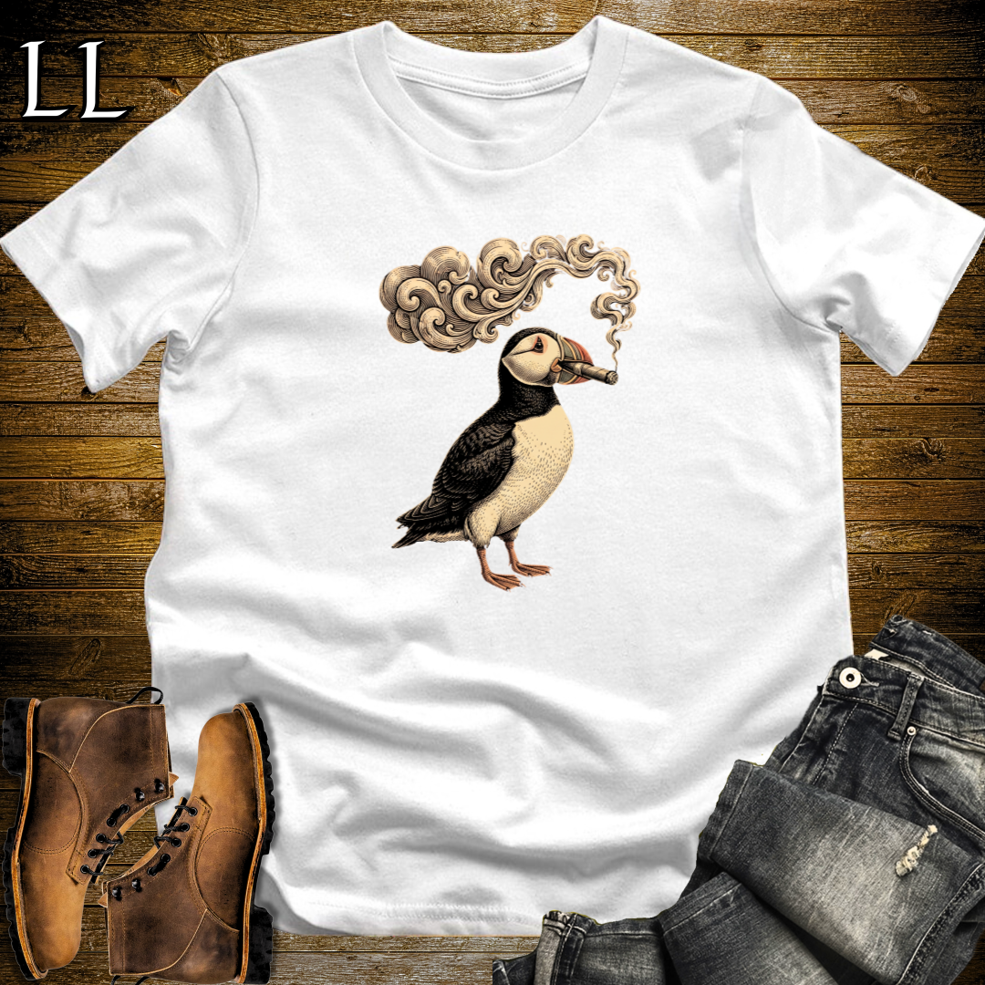 Vintage Cigar Puffin T-Shirt White | Cigar Puffin Graphic Tee