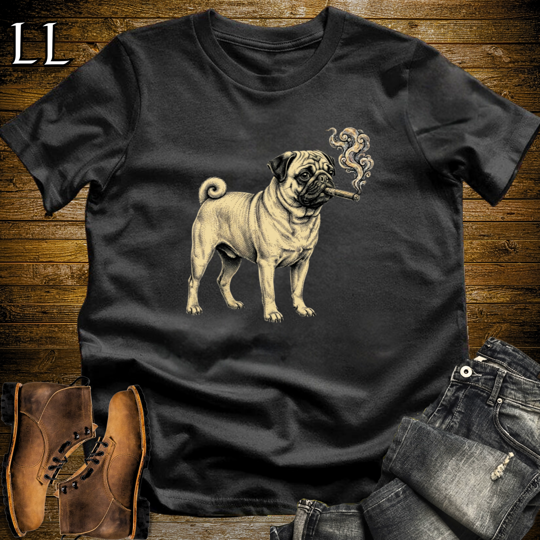 Vintage Cigar Pug T-Shirt Black | Dog Lover Cigar Tee