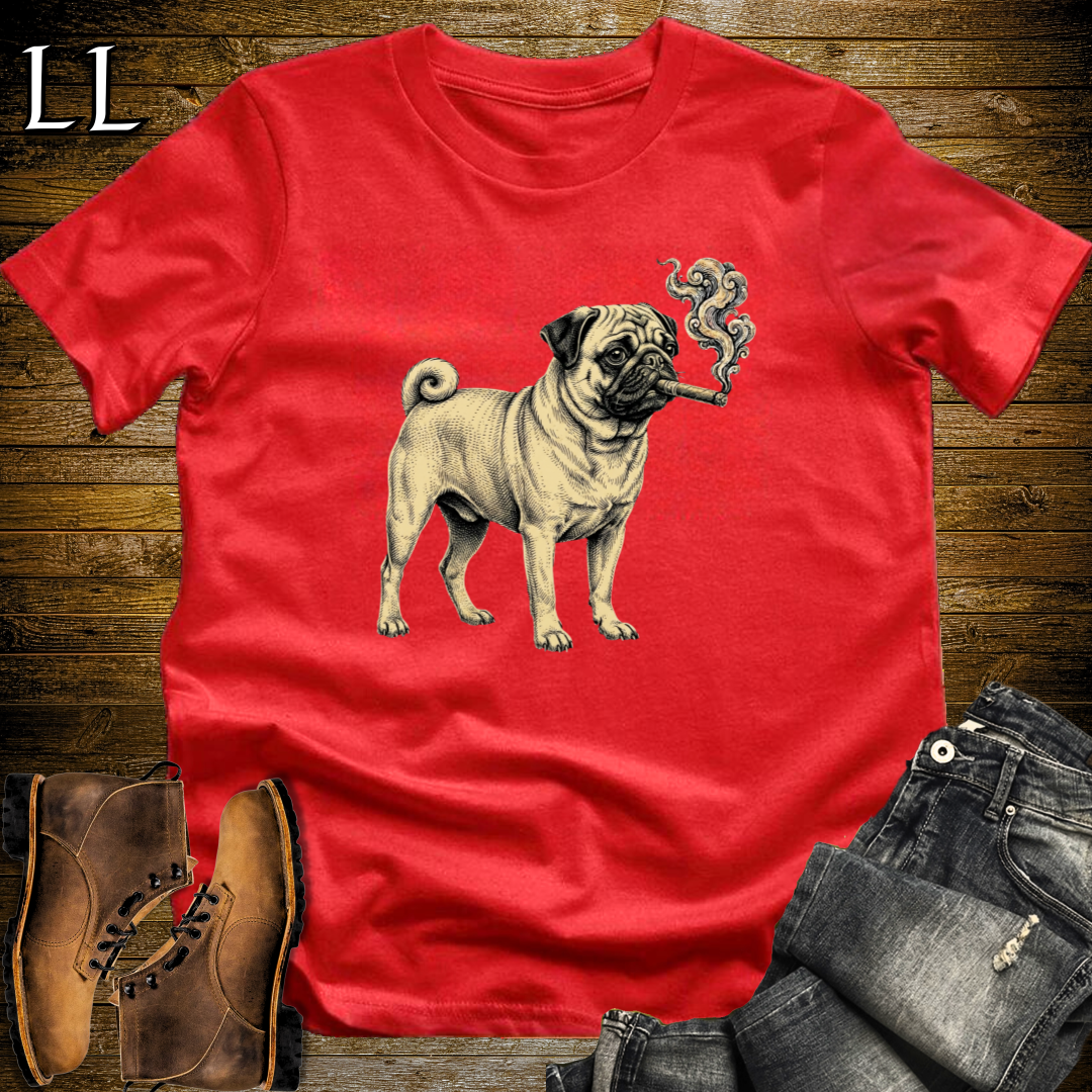 Vintage Cigar Pug T-Shirt Red | Dog Lover Cigar Tee