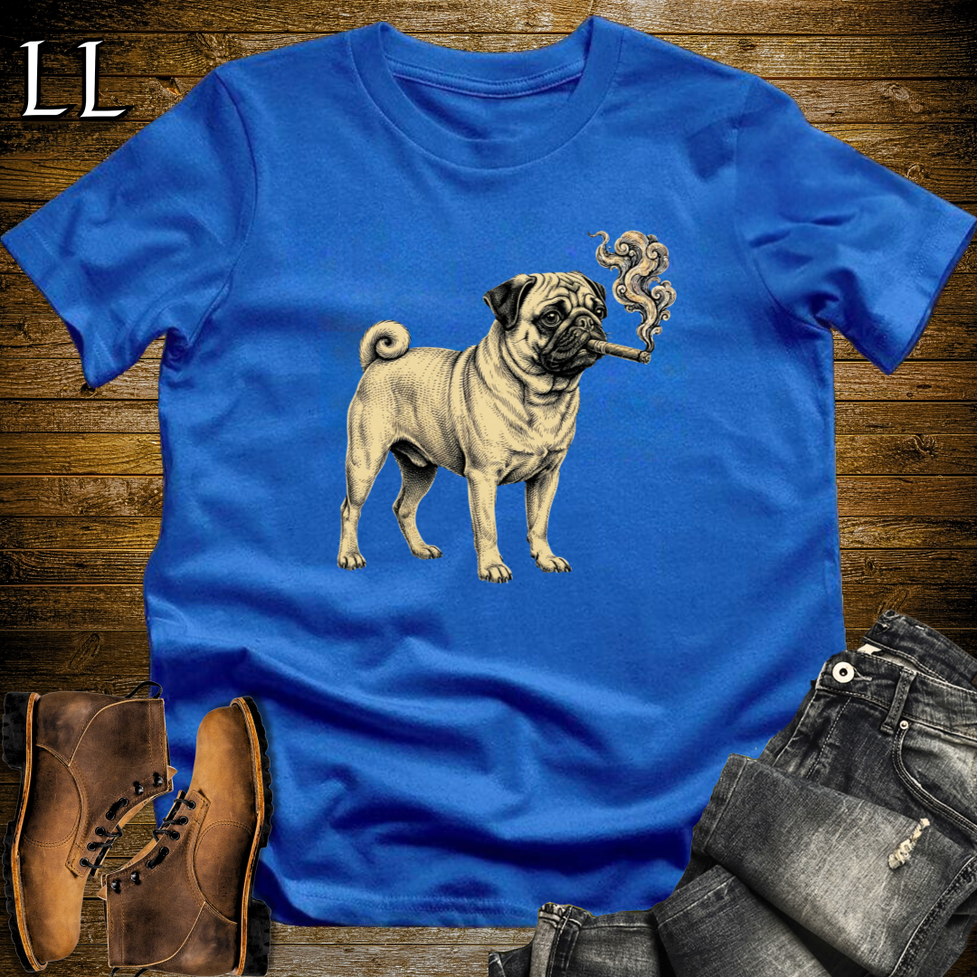 Vintage Cigar Pug T-Shirt Royal Blue | Dog Lover Cigar Tee