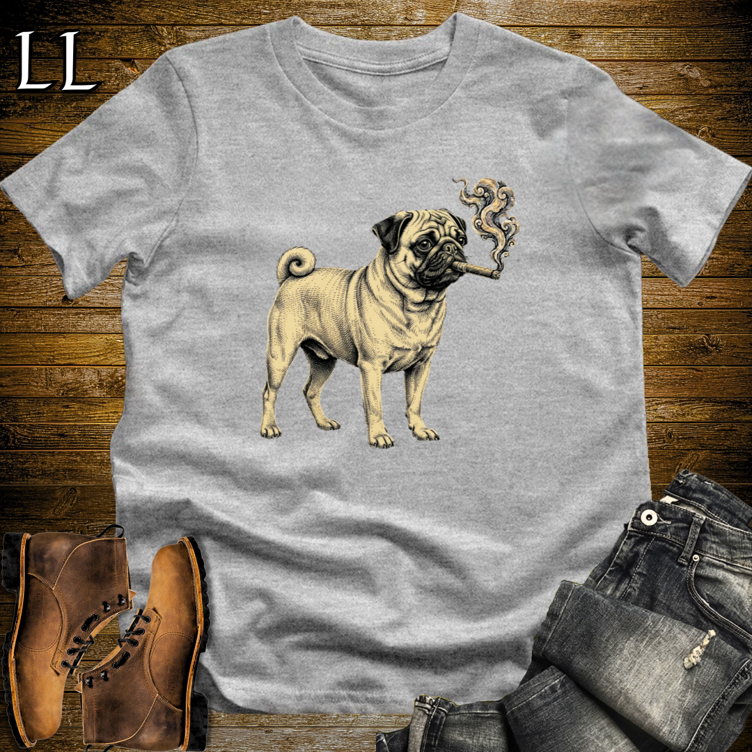 Vintage Cigar Pug T-Shirt Sport Grey | Dog Lover Cigar Tee