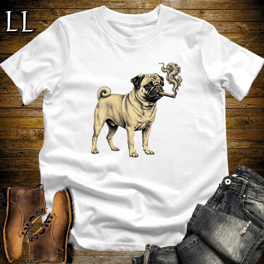 Vintage Cigar Pug T-Shirt White | Dog Lover Cigar Tee