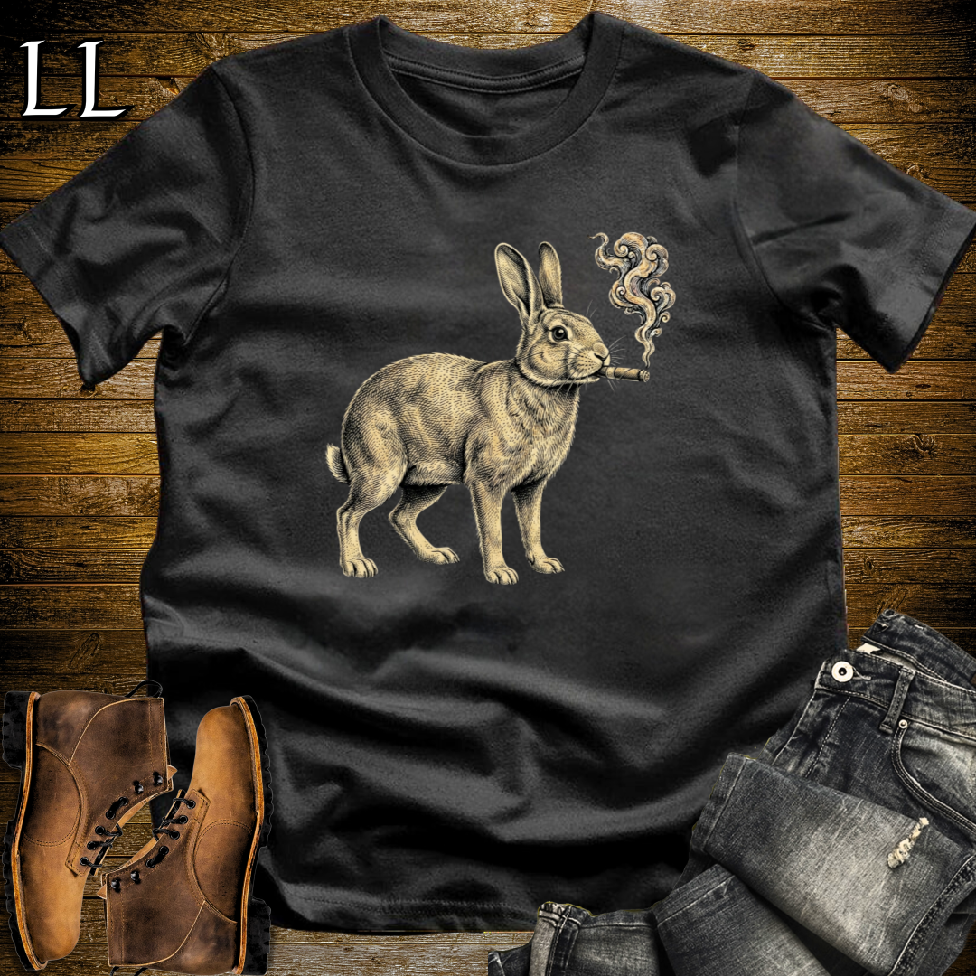 Vintage Cigar Rabbit T-Shirt Black | Vintage Cigar Lover Gift Tee