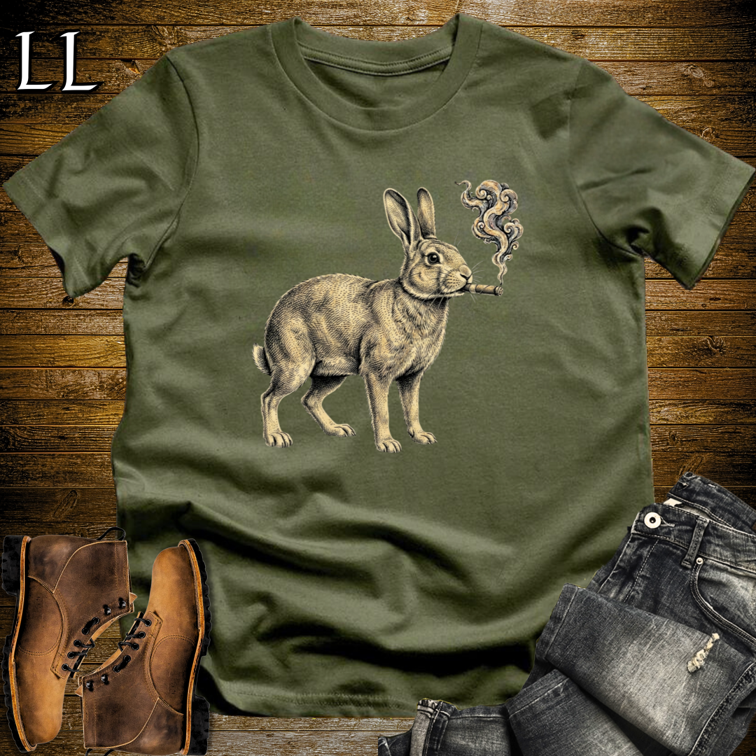 Vintage Cigar Rabbit T-Shirt Military Green | Vintage Cigar Lover Gift Tee