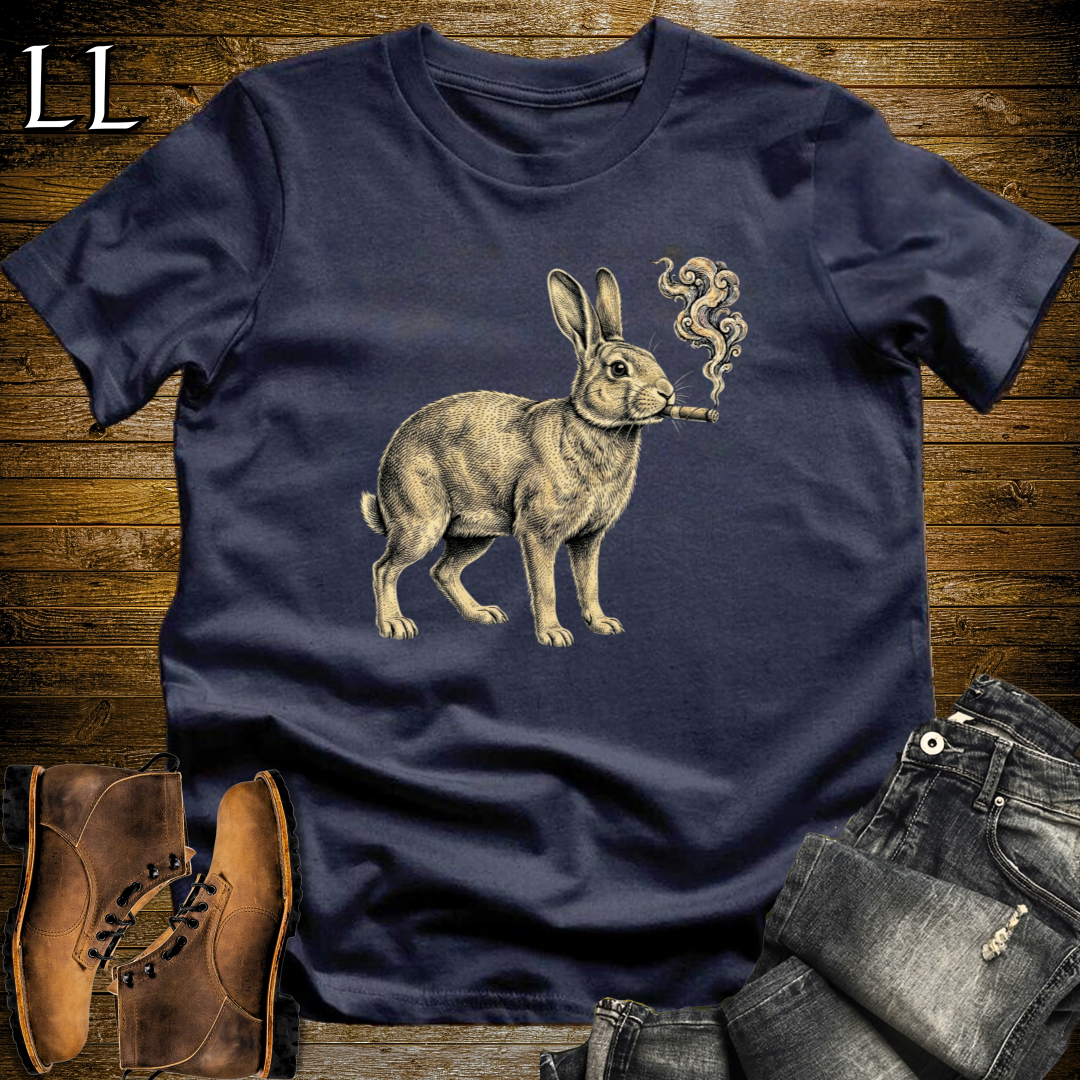 Vintage Cigar Rabbit T-Shirt Navy | Vintage Cigar Lover Gift Tee