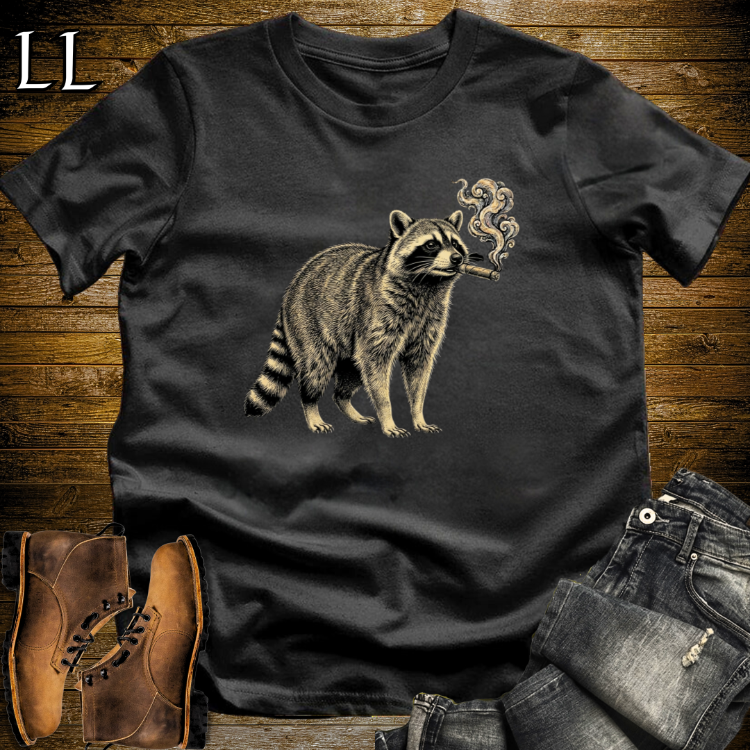 Vintage Cigar Raccoon T-Shirt Black | Vintage Cigar Lover Tee