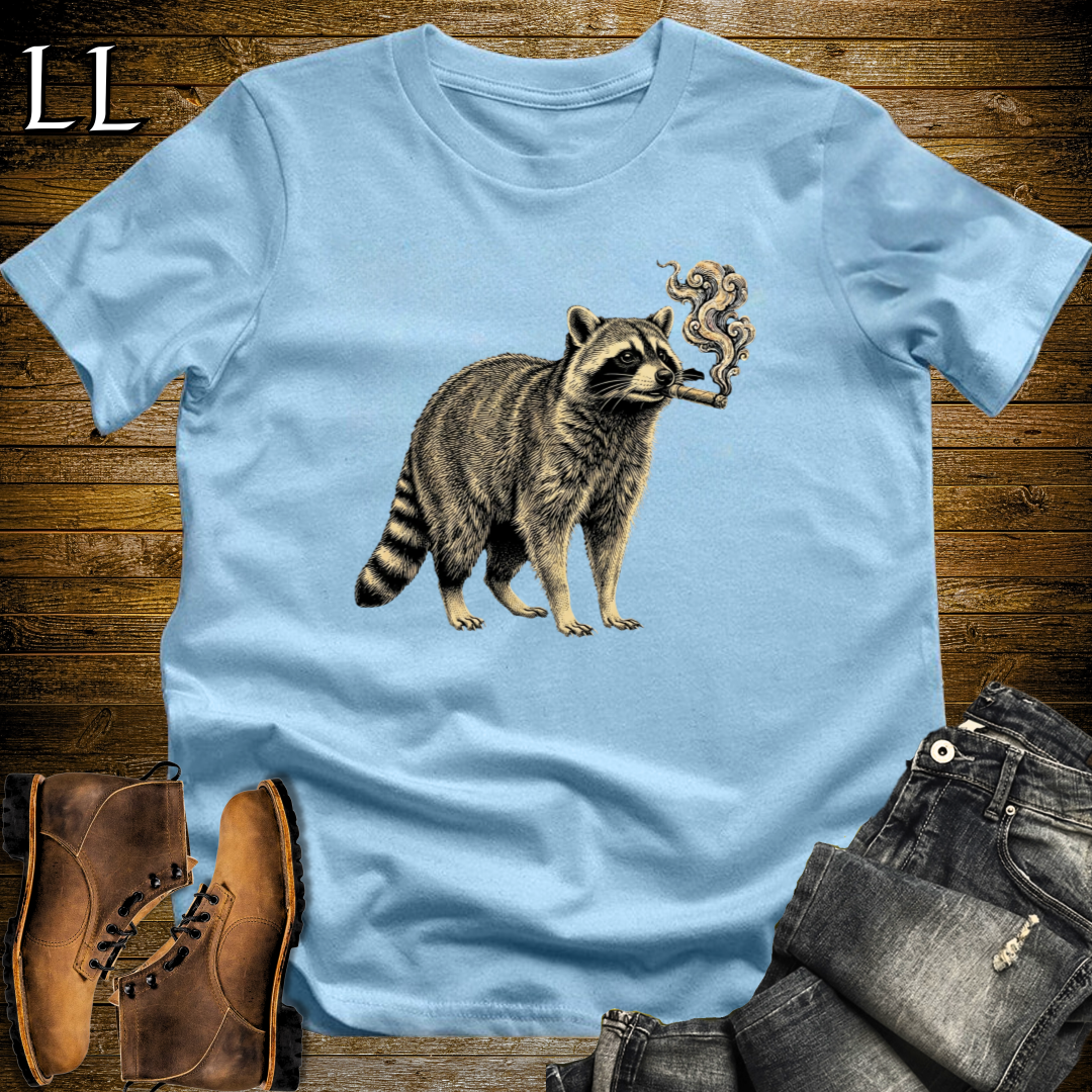 Vintage Cigar Raccoon T-Shirt Light Blue | Vintage Cigar Lover Tee