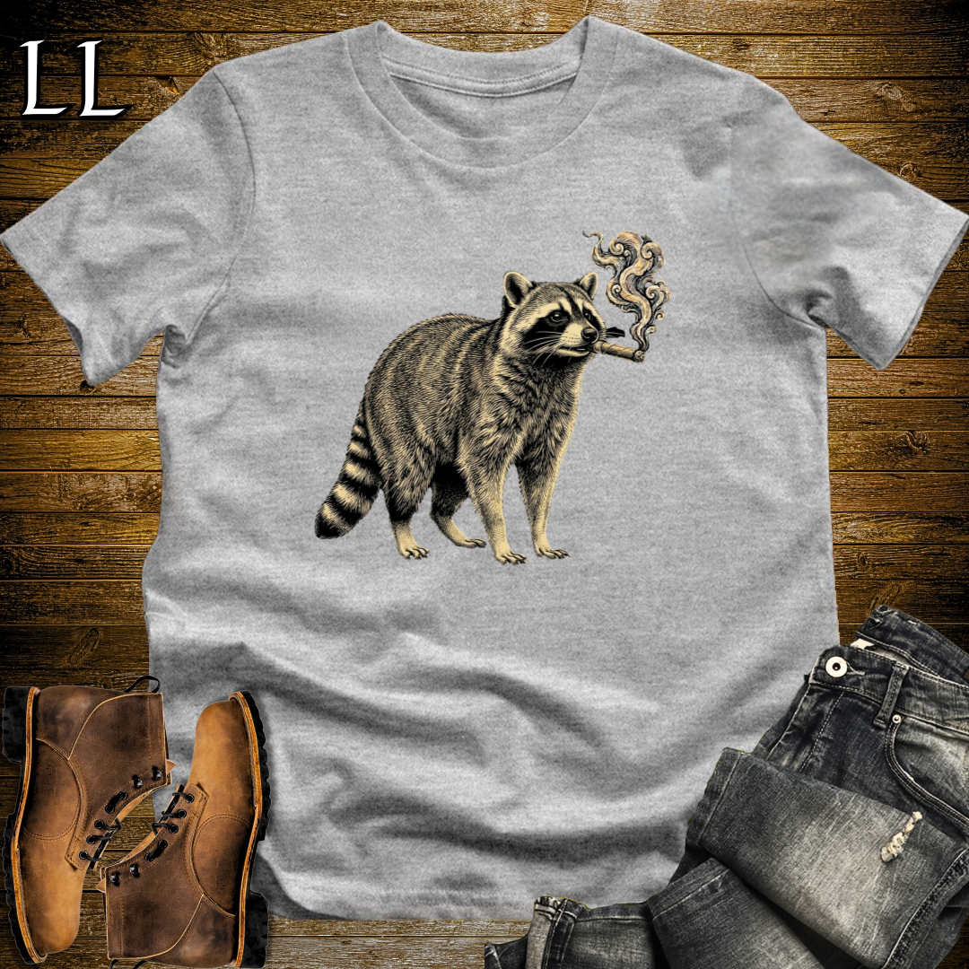 Vintage Cigar Raccoon T-Shirt Sport Grey | Vintage Cigar Lover Tee