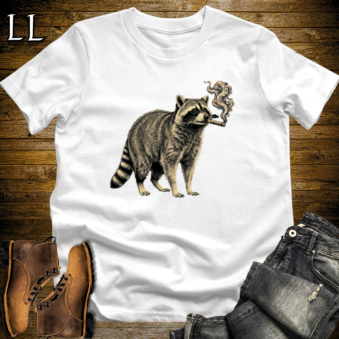Vintage Cigar Raccoon T-Shirt White | Vintage Cigar Lover Tee