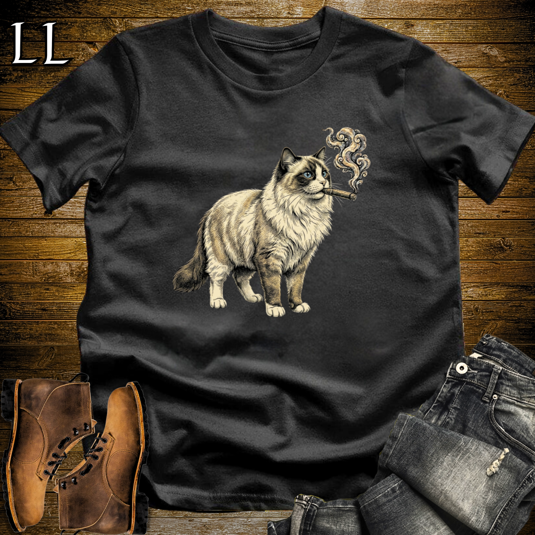 Vintage Cigar Ragdoll Cat T-Shirt Black | Cat Lover Gift