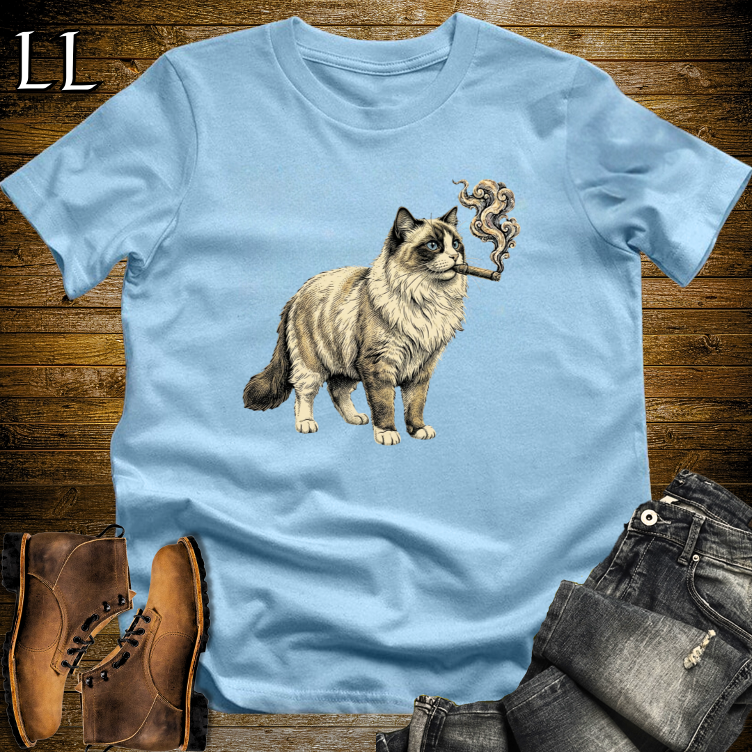 Vintage Cigar Ragdoll Cat T-Shirt Light Blue | Cat Lover Gift