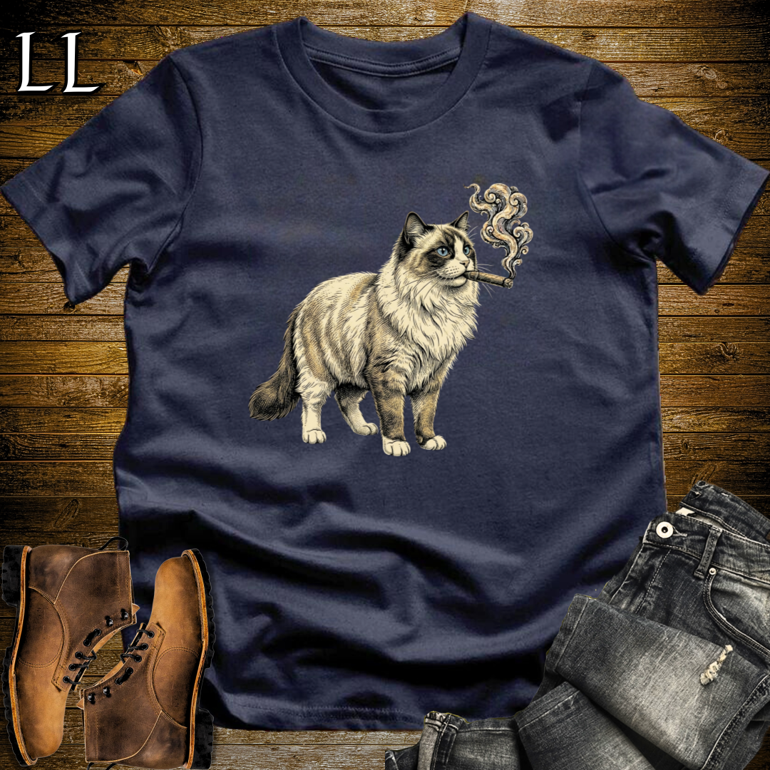 Vintage Cigar Ragdoll Cat T-Shirt Navy | Cat Lover Gift