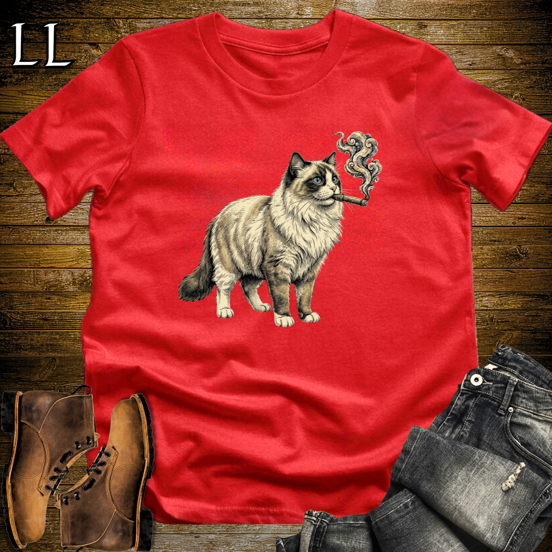 Vintage Cigar Ragdoll Cat T-Shirt Red | Cat Lover Gift