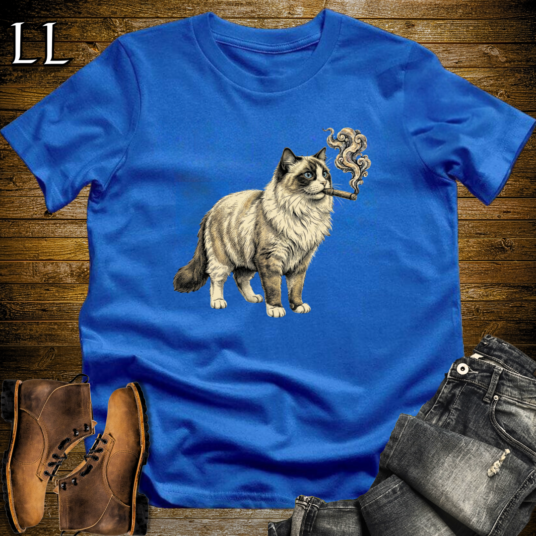 Vintage Cigar Ragdoll Cat T-Shirt Royal Blue | Cat Lover Gift