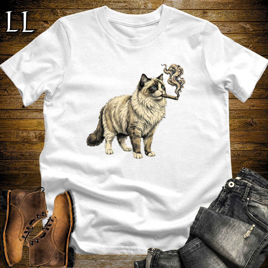 Vintage Cigar Ragdoll Cat T-Shirt White | Cat Lover Gift