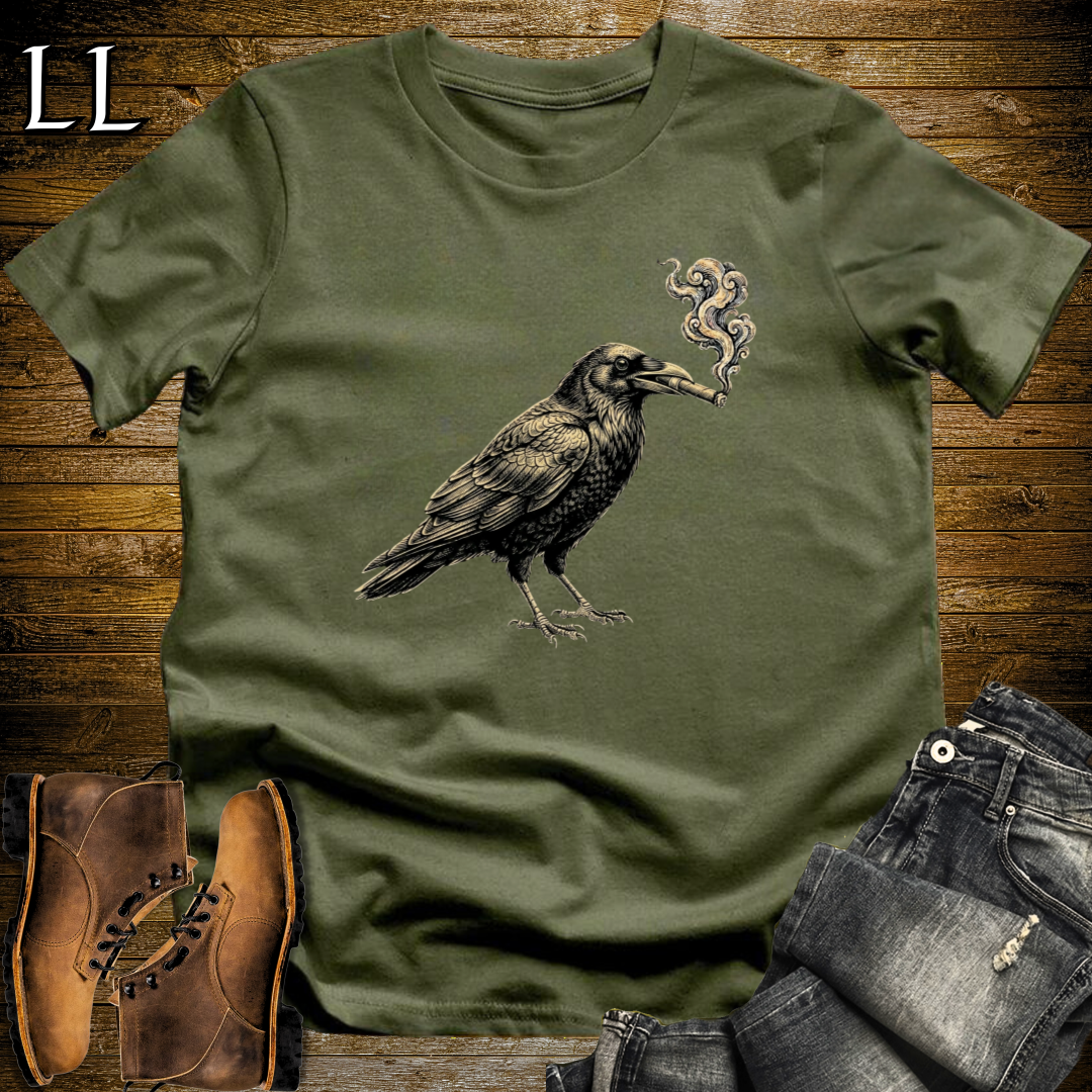 Vintage Cigar Raven T-Shirt Military Green | Cigar Lover Gift Tee