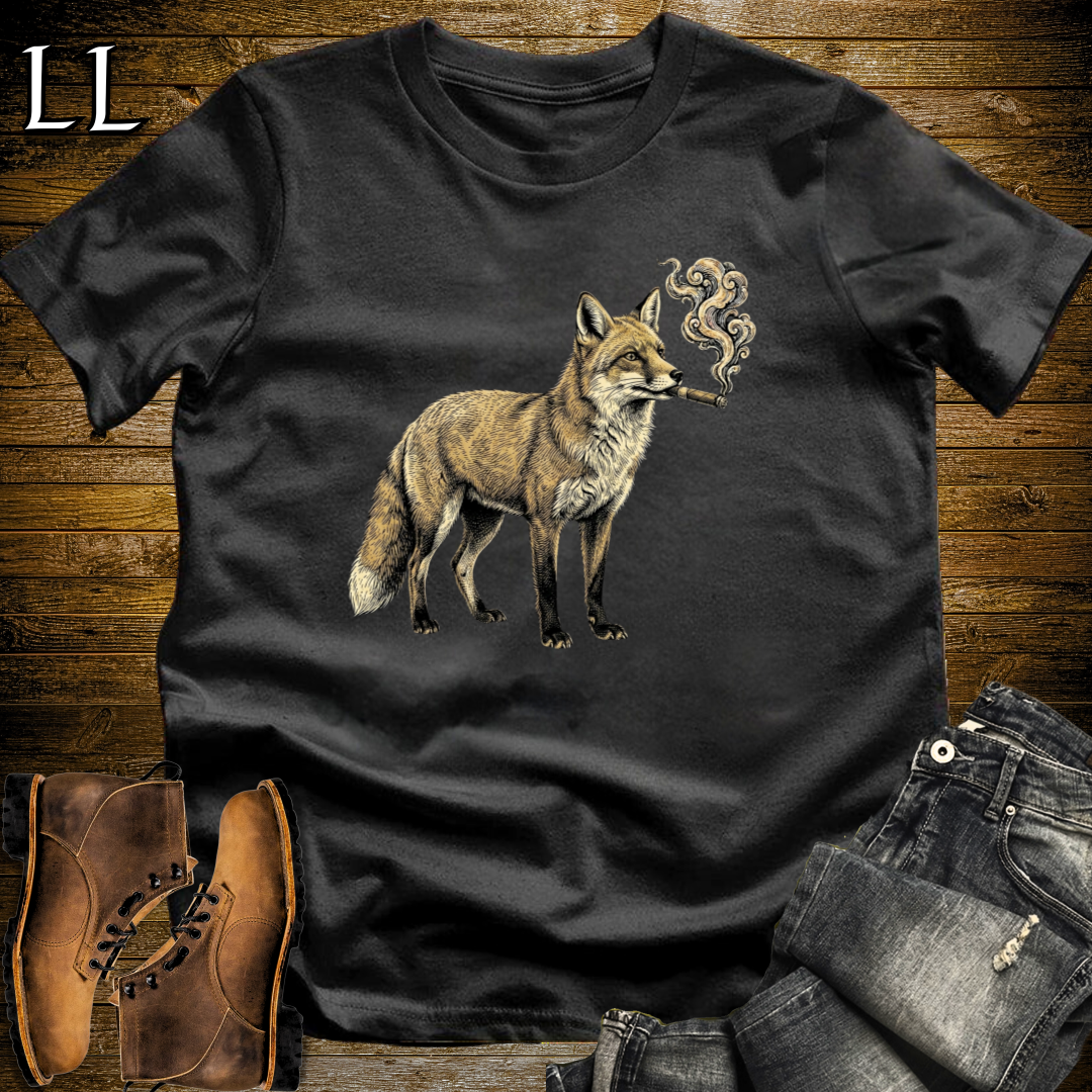 Vintage Cigar Red Fox T-Shirt Black | Vintage Cigar Lover Tee