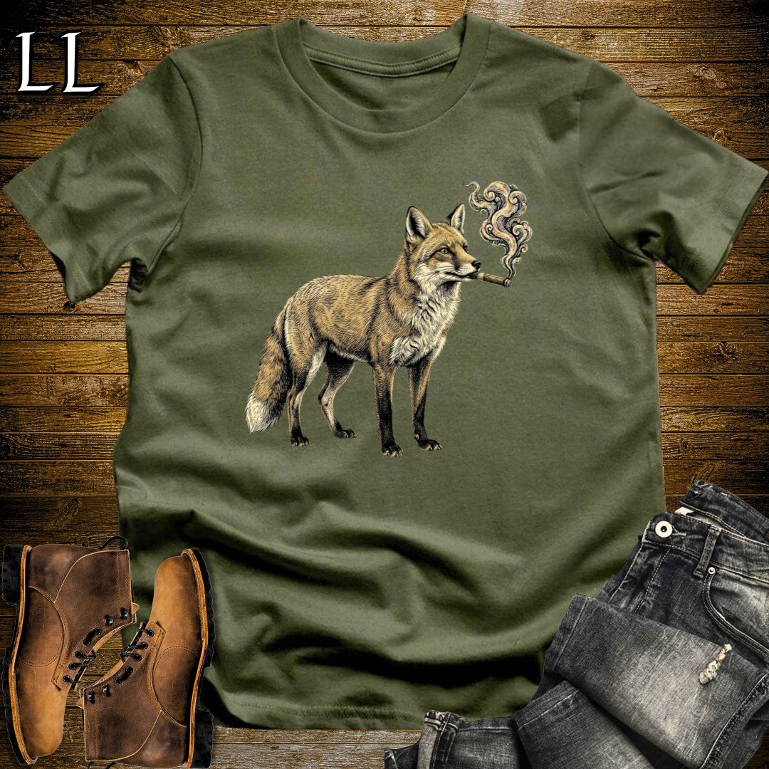Vintage Cigar Red Fox T-Shirt Military Green | Vintage Cigar Lover Tee